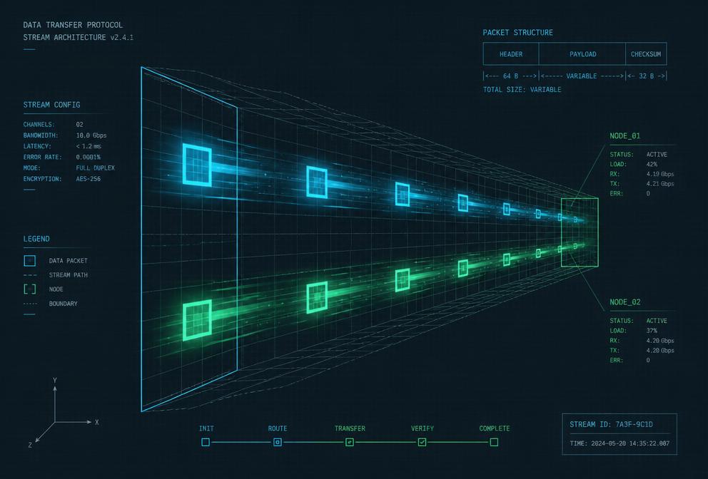 Diagram showing data packets traveling through a digital tunnel